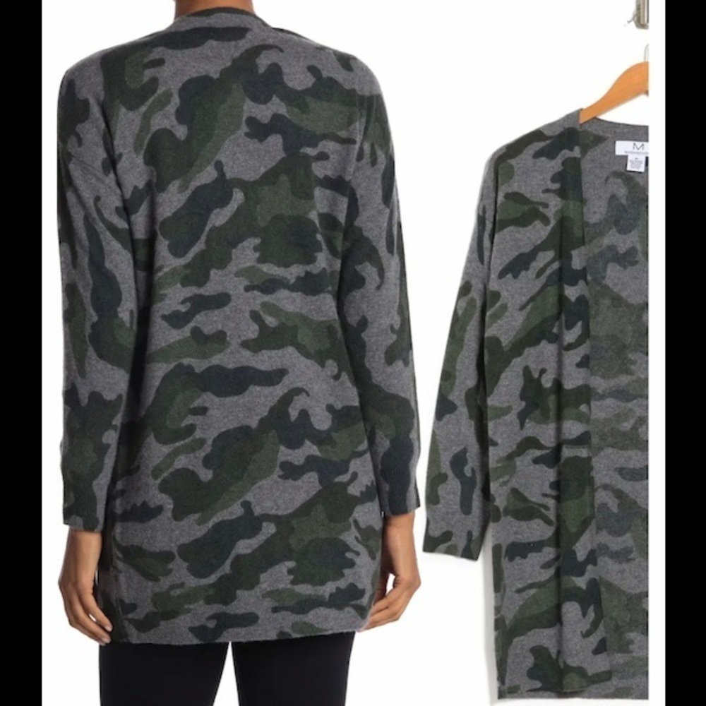 MAGASCHONI Cashmere Camo Open Front Cardigan in Olive Camo Size L - Picture 4 of 11